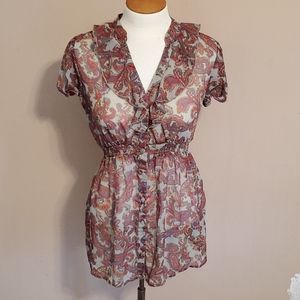 Two Hearts Maternity paisley gray blouse size medium